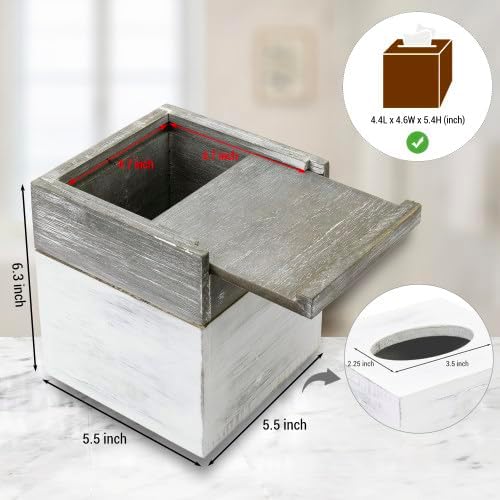 MyGift Tissue Box Cover Square Vintage White and Distressed Gray Wood Bathroom - Image 5