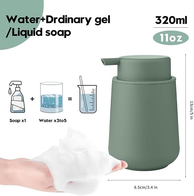 Sage Green Foaming Hand Soap Dispenser Plastic 11 oz - Image 4