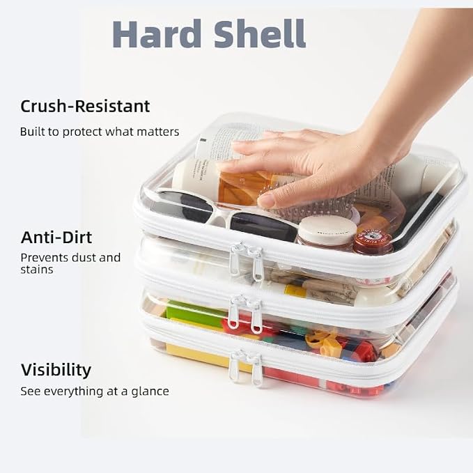3-Pack Medium Clear Hard Shell Zipper Pouches, Hard Case Pouches - Image 3