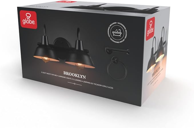 Globe Electric 63000004 3-Piece Bathroom Set, Matte Black, 15.5" 2-Light Vanity - Image 10