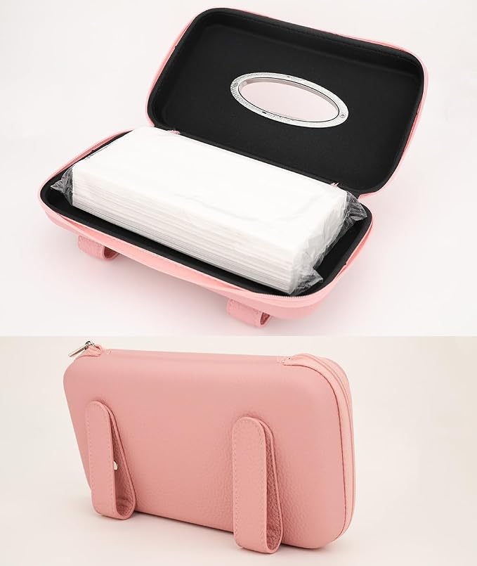 Sun Visor Tissue Holder, Zipper Napkin Holder, PU Leather Backseat Tissue Case - Image 7