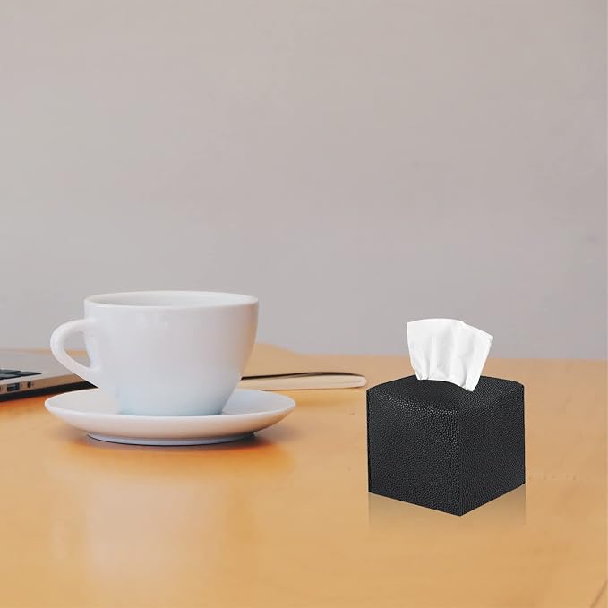 2 Pack, VIVIDLY Tissue Box Cover Holder, Square Modern PU Leather Tissue Box - Image 5