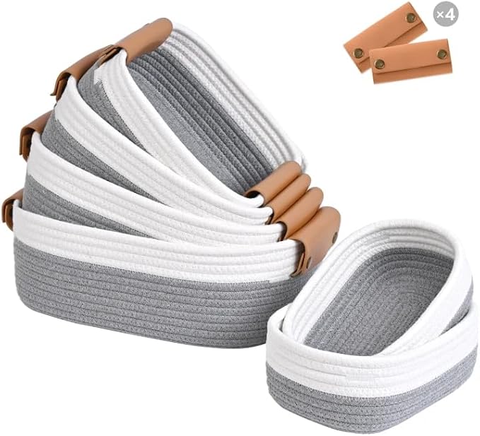 Storage Baskets for Organizing, Small Woven Basket Set of 6-4 Shelf Basket by Degeyoyo
