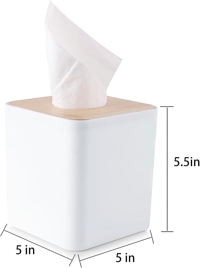 Square Tissue Box Cover, Bamboo Facial Cube Box Cover - Image 3