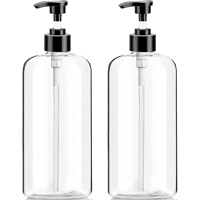 Empty Plastic Pump Bottles Dispenser 2 Pack 32oz/ 1 Liter Portable Clear by Vioetry