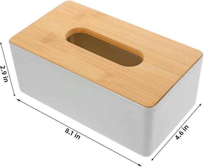 Tissue Box with Bamboo Cover, Plastic Tissue Organizer, Bathroom Tissue - Image 2