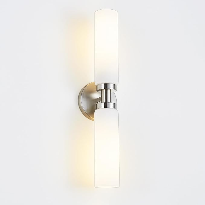 2 Light Brushed Nickel Bathroom Light Fixture Over Mirror, Modern Farmhouse by lanhall