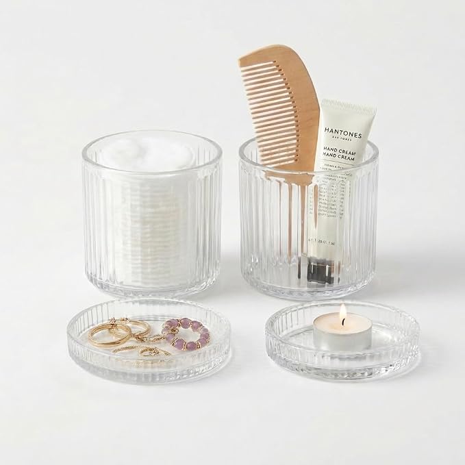 SheeChung 2-Pack Ribbed Glass Apothecary Jars - Image 2