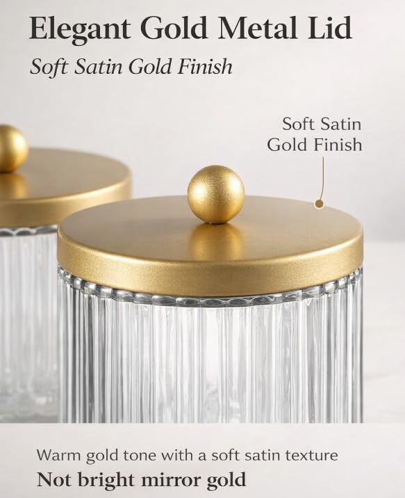 KMwares Matte Golden Yellow Set of 2 Glass Qtip Holder Dispenser Set - Image 4