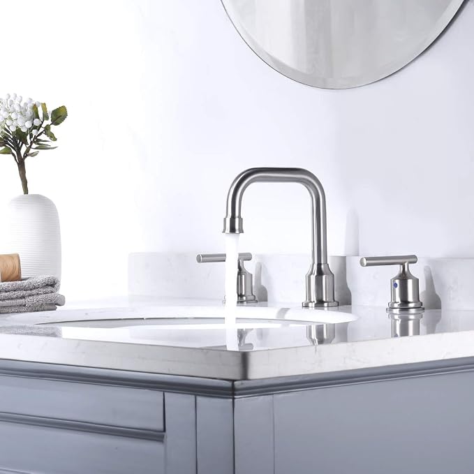 WOWOW 2 Handles 8 inch Widespread High Arc Bathroom Faucet Brushed Nickel - Image 9