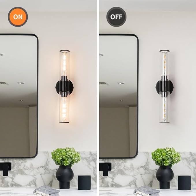 Matte Black Bathroom Sconces Wall Lighting, 2 Light Hardwired Bathroom Vanity - Image 5