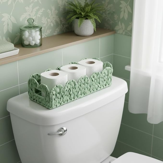 Green Toilet Tank Basket, Toilet Paper Storage Basket Bathroom Counter - Image 2