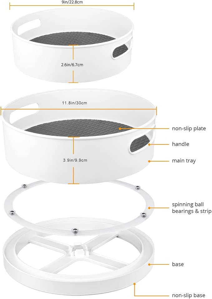 Semlos 360° Rotating Lazy Susan Organizers, 2 Packs 9" and 12" Turntable Spice - Image 5