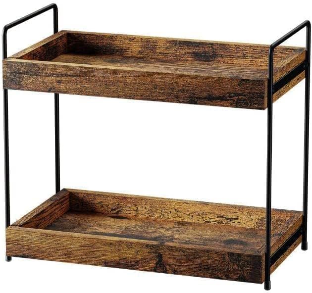 2 Tier Bathroom Counter Organizer Wood Bathroom Storage Shelf Spice Rack - Image 4