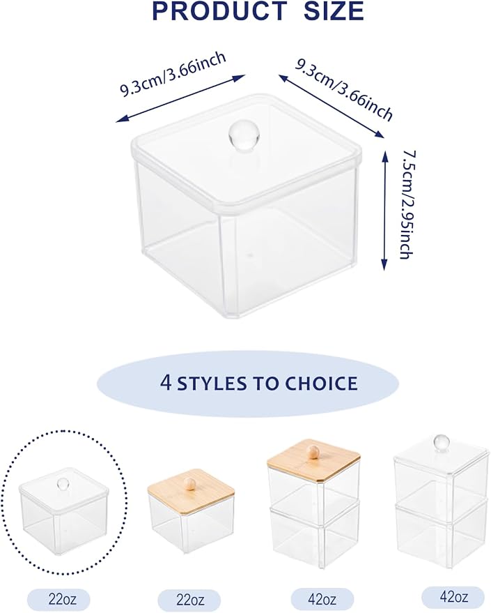 Cotton Swab Holder with Plastic Lid, Single Layer Bathroom Organizer - Image 3