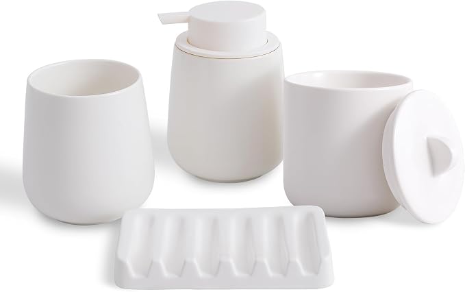 Ceramic Bathroom Accessories Set, Lotion Soap Dispenser and Toothbrush Holder by Agyiuns