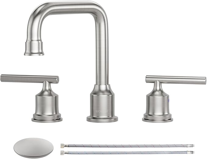 WOWOW 2 Handles 8 inch Widespread High Arc Bathroom Faucet Brushed Nickel by WOWOW