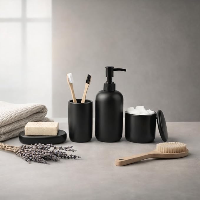 Ceramic Bathroom Accessories Set 4 Pcs – Modern Scandinavian Neutral Bathroom - Image 7