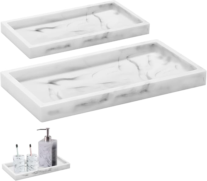 2 Packs Silicone Bathroom Vanity Tray Large 11.8" ＆ Small 7.8" Set by BiSUAN