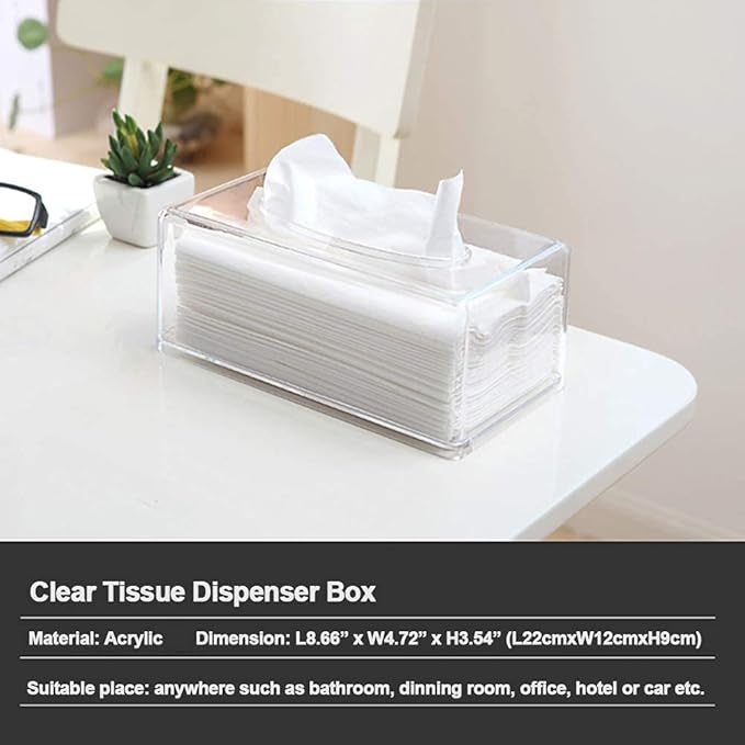 Square Clear Acrylic Tissue Box, Box Covers Rectangular, Bathroom Facial Napkin - Image 5