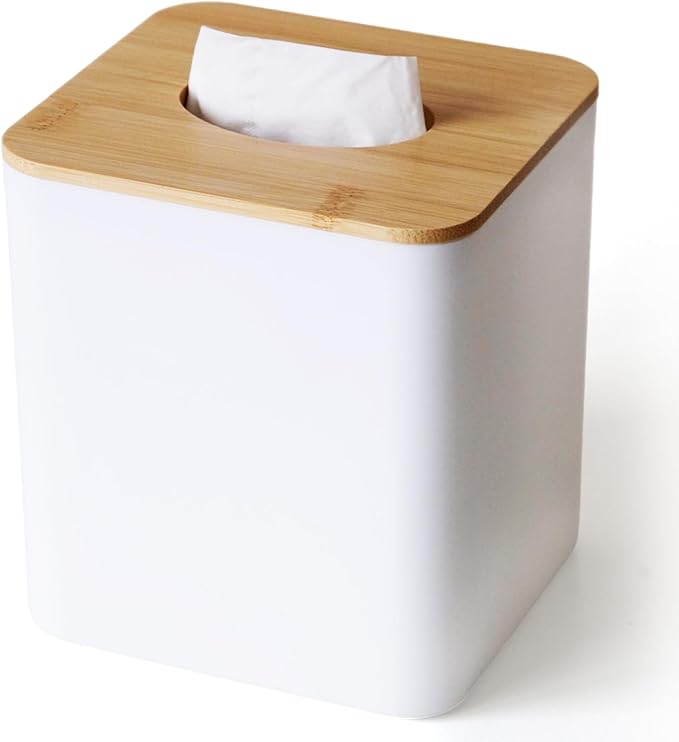 White Tissue Box Cover, Square Tissue Box Holder by S310