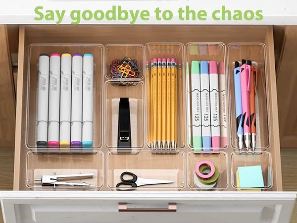 12 Piece Clear Drawer Organizer Set, 3 Sizes Bathroom Vanity Organizer Trays - Image 2
