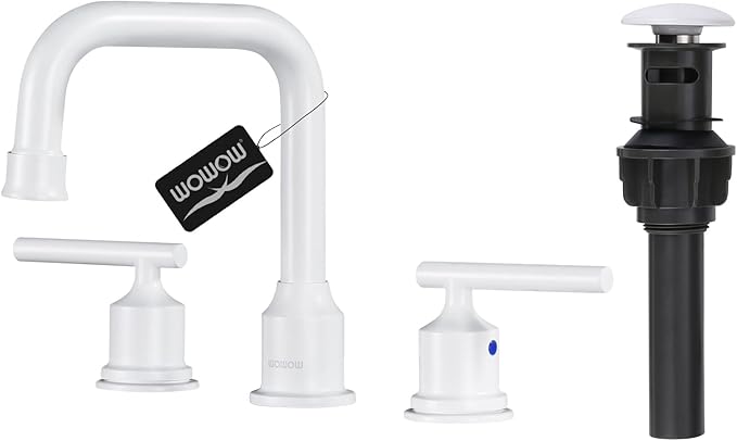 WOWOW 3 Hole Bathroom Faucet White Bathroom Sink Faucet 2 Handle Vanity Tap by WOWOW