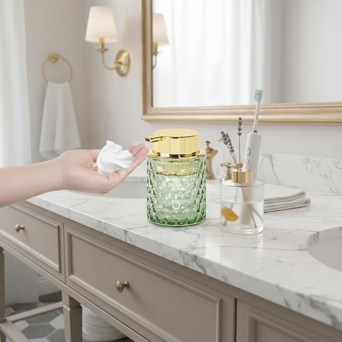Green Foaming Soap Dispenser, Glass Soap Dispenser - Image 3