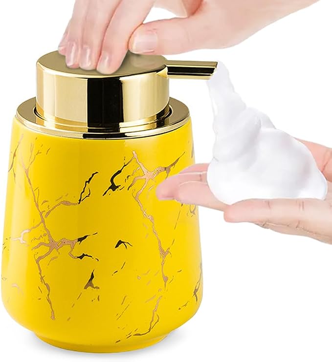Marble Foam Soap Dispenser for Bathroom, Chic Ceramic Bottle by OHIHUW