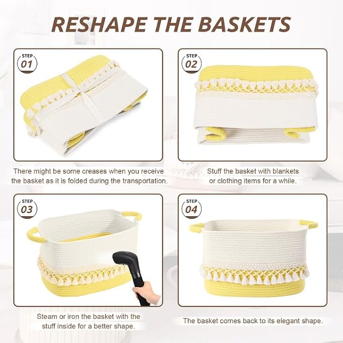2 Pack Storage Basket for Shelves, Boho Cotton Rope Storage Bins - Image 9