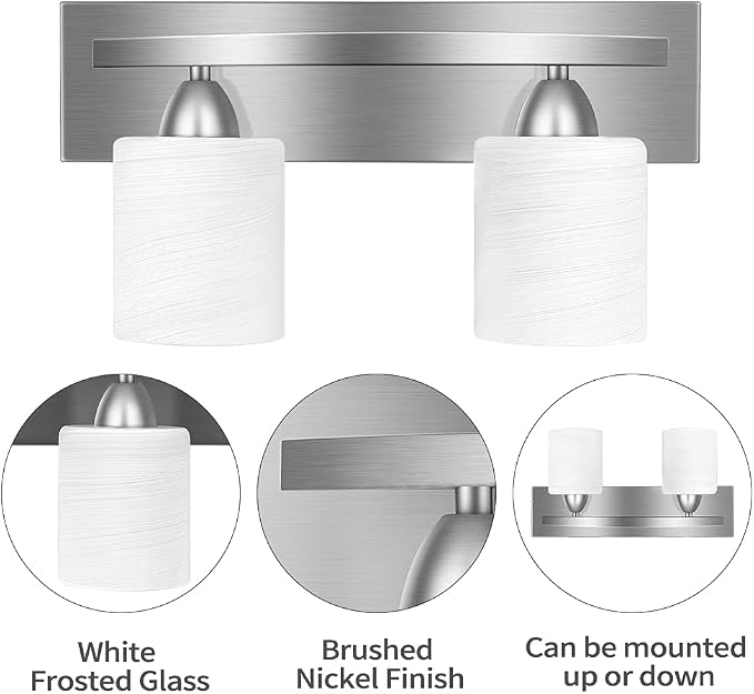 PARTPHONER - Bathroom Vanity Light Fixture - Over Mirror - Modern Glass Shade - - Image 2