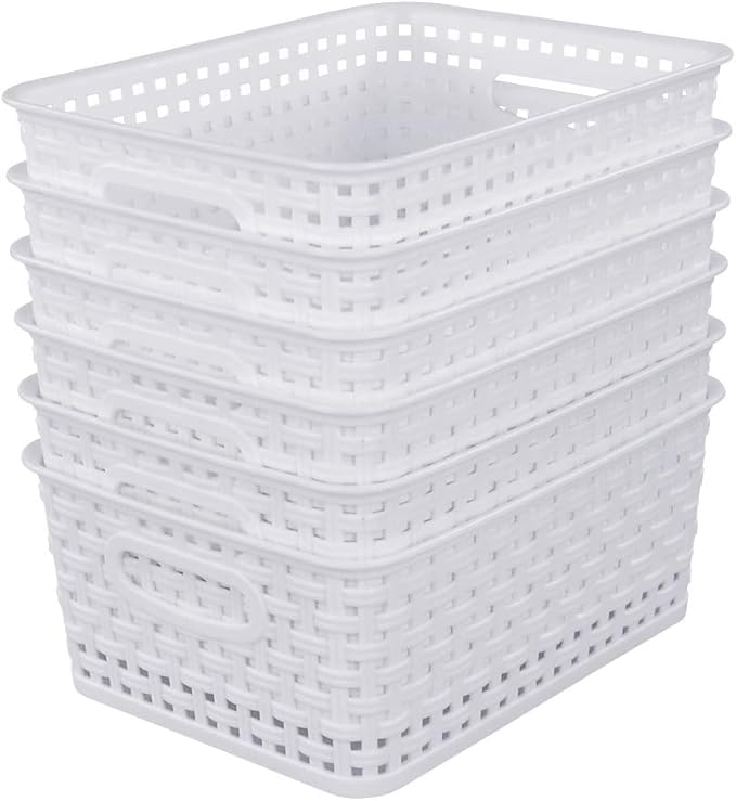 Sandmovie White Plastic Rattan Storage Baskets, 6 Packs by Sandmovie