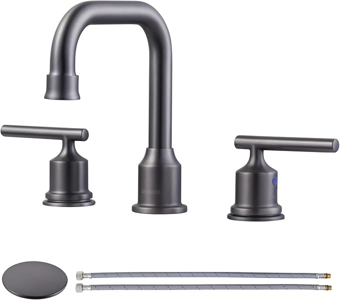 WOWOW Widespread Bathroom Faucet Brass Bathroom Sink Faucet Dark Grey Vanity by WOWOW