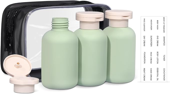 ASEVAT3.4oz 3Pcs Green Plastic Refillable Travel Shampoo and Conditioner by ASEVAT