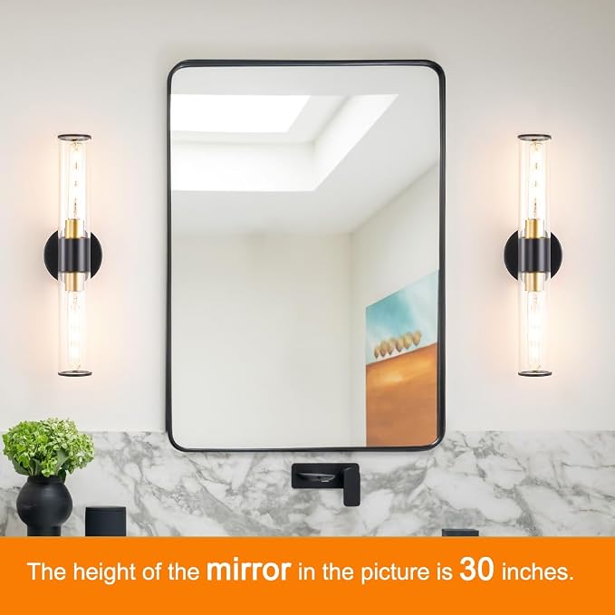Black and Gold Bathroom Wall Sconces, Hardwired Sconce Wall Decor Set of 2 - Image 2