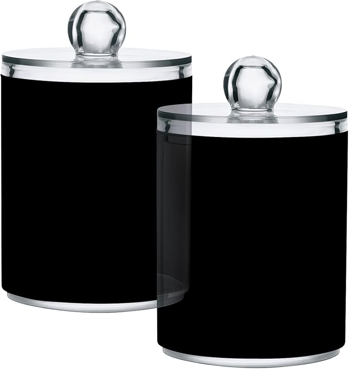 Black Qtip Holder Organizer Dispenser Cotton Swabs Cans Plastic Jars - Image 2