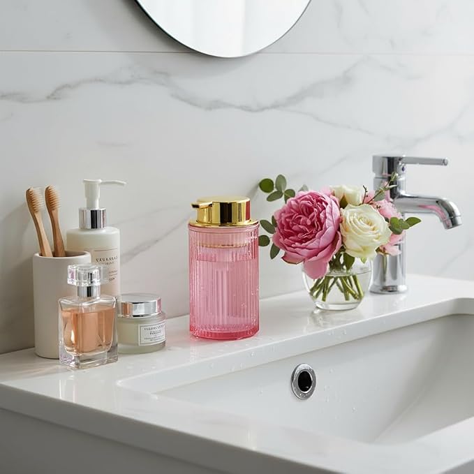 Foaming Soap Dispenser, 12 Oz Pink Glass Foam Hand Soap Dispenser, Refillable - Image 2