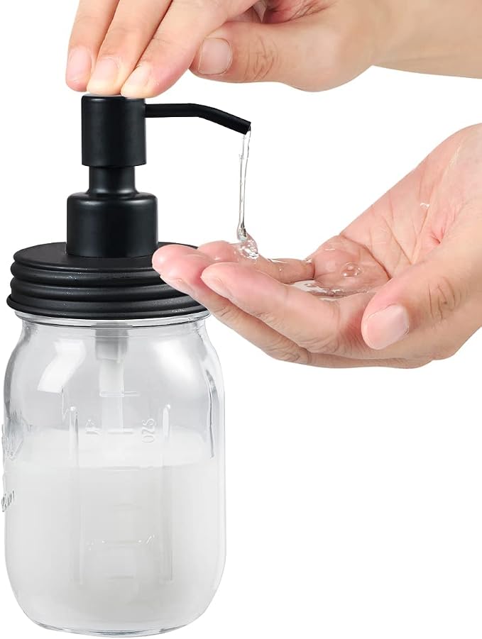 Amolliar Mason Jar Bathroom Accessories Set -Lotion Soap Dispenser &Cotton Swab - Image 2