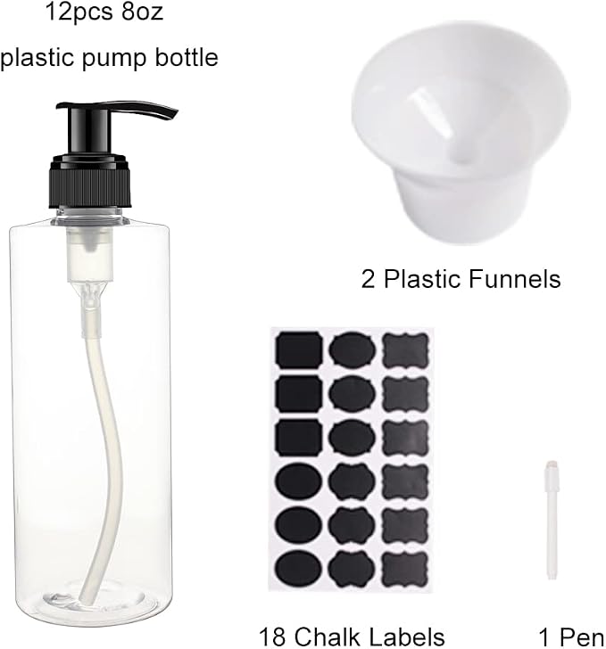12 Pack 8 oz Plastic Pump Dispenser Bottles - Image 5