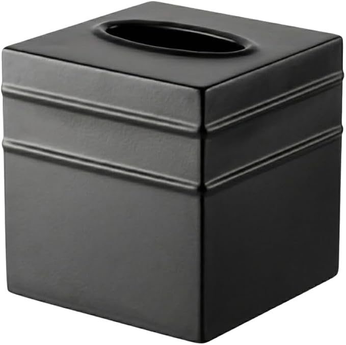 Monarch Abode Tissue Box Cover Square – Handcrafted Border Embossed Black Metal by MonarchAbode