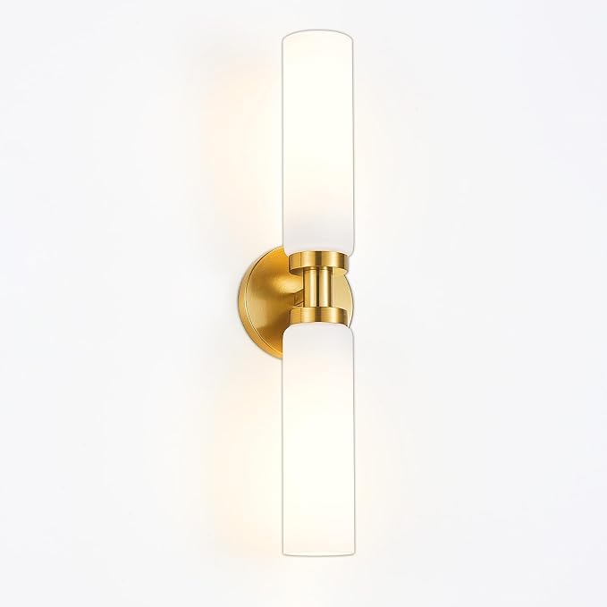 2 Light Brushed Brass Gold Bathroom Light Fixture Over Mirror, Modern Farmhouse by lanhall