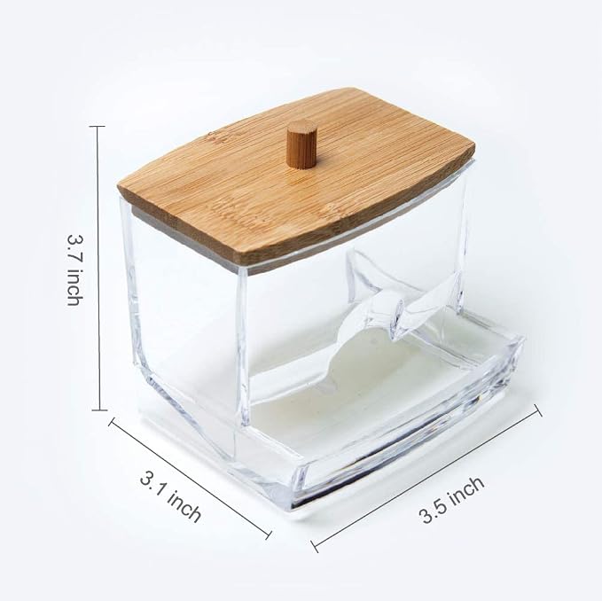 NAGU Acrylic Qtip Holder with Bamboo Lid, Plastic Ear Stick Swabs Holder - Image 6