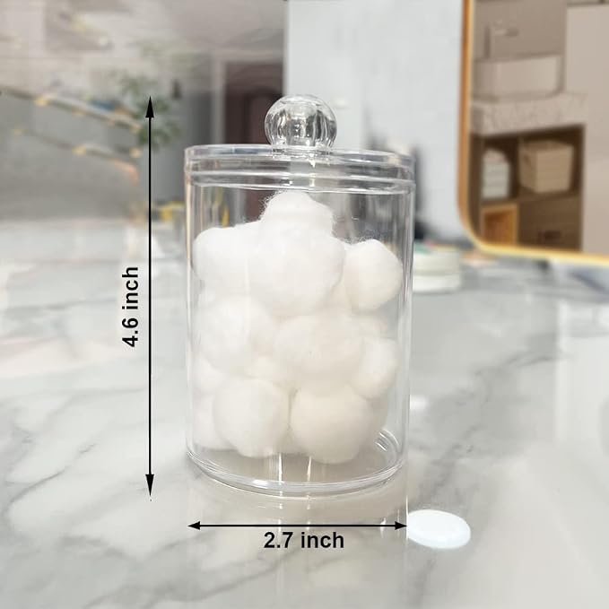 4 Pack Qtip Holder Dispenser for Cotton Ball, Round Pads, Floss - 10 oz Clear - Image 7