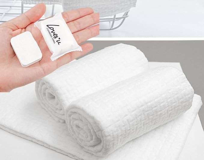 Compressed Washcloths Towels, Premium Disposable Wash Cloths by QUALIALL