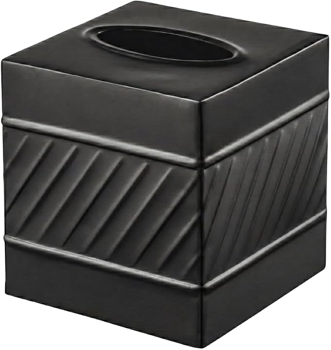 Monarch Abode Tissue Box Cover Square – Handcrafted Wave Embossed Black Metal by MonarchAbode