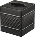 Monarch Abode Tissue Box Cover Square – Handcrafted Wave Embossed Black Metal by MonarchAbode