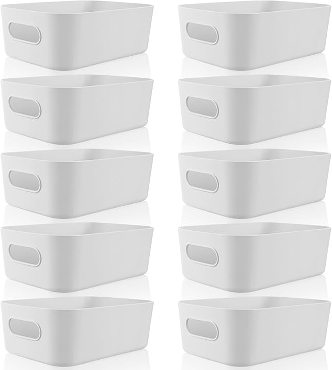 Zopeal Plastic Storage Bins 10 Pcs Gray Pantry Organizer Bins Small Baskets by Zopeal