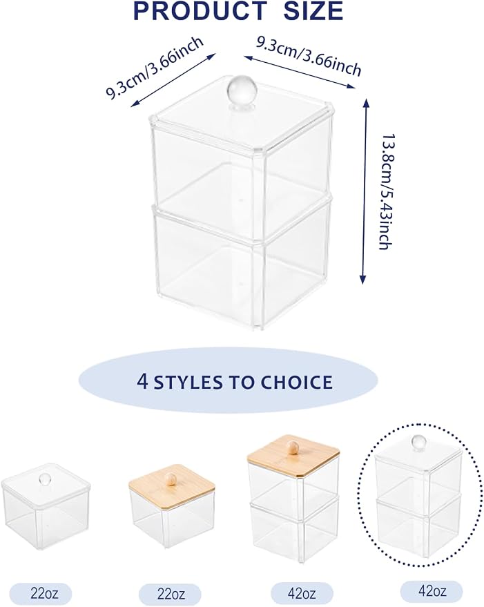 Cotton Swab Holder with Plastic Lid, Double Layer Stackable Bathroom Organizer - Image 3