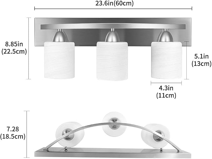 PARTPHONER - Bathroom Vanity Light Fixture - Over Mirror - Modern Glass Shade - - Image 3