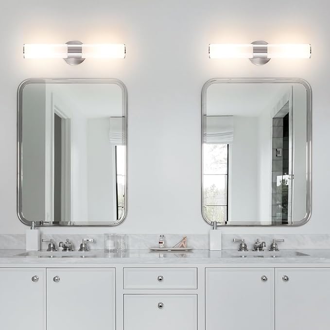 Brushed Nickel Wall Sconces Set of 2, Modern Bathroom Sconces - Image 3